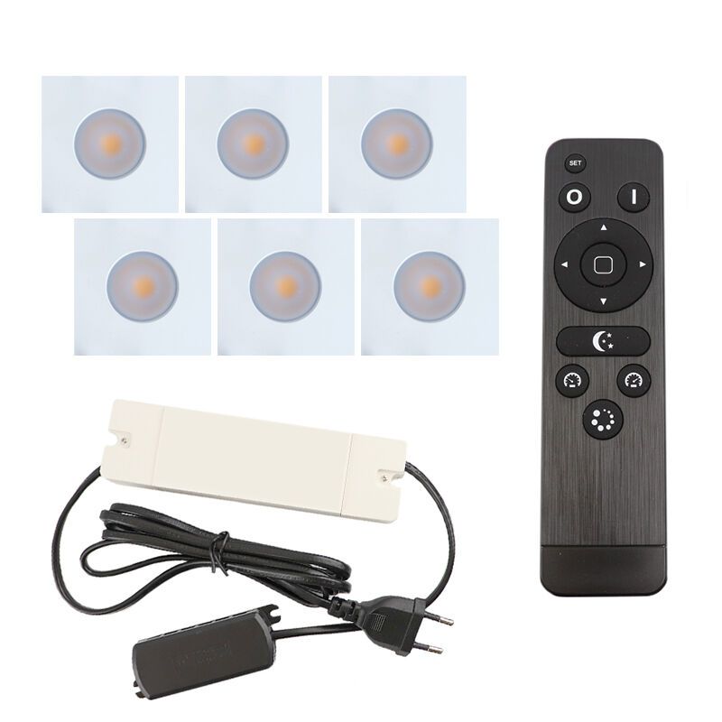 6 vierkante witte veranda inbouwspots Dico, IP65, incl. aansluitset en afstandbediening 6 vierkante witte veranda inbouwspots Dico, IP65, incl. aansluitset en afstandbediening