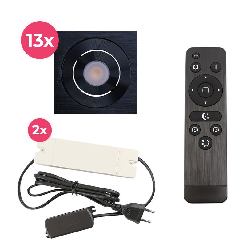 13 kantelbare veranda spots Rona vierkant, IP44, met aansluitset en afstandsbediening, zwart 13 kantelbare veranda spots Rona vierkant, IP44, met aansluitset en afstandsbediening, zwart