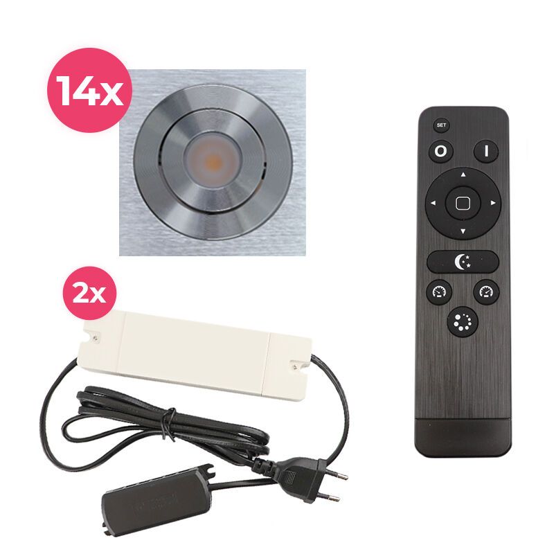 14 kantelbare veranda spots Rona vierkant, IP44, met aansluitset en afstandsbediening, geborsteld chroom 14 kantelbare veranda spots Rona vierkant, IP44, met aansluitset en afstandsbediening, geborsteld chroom