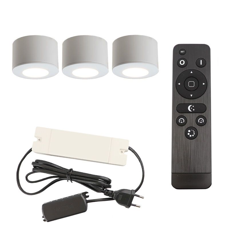 3 ronde witte veranda opbouwspots Vasso, IP44, incl. aansluitset en afstandbediening 3 ronde witte veranda opbouwspots Vasso, IP44, incl. aansluitset en afstandbediening