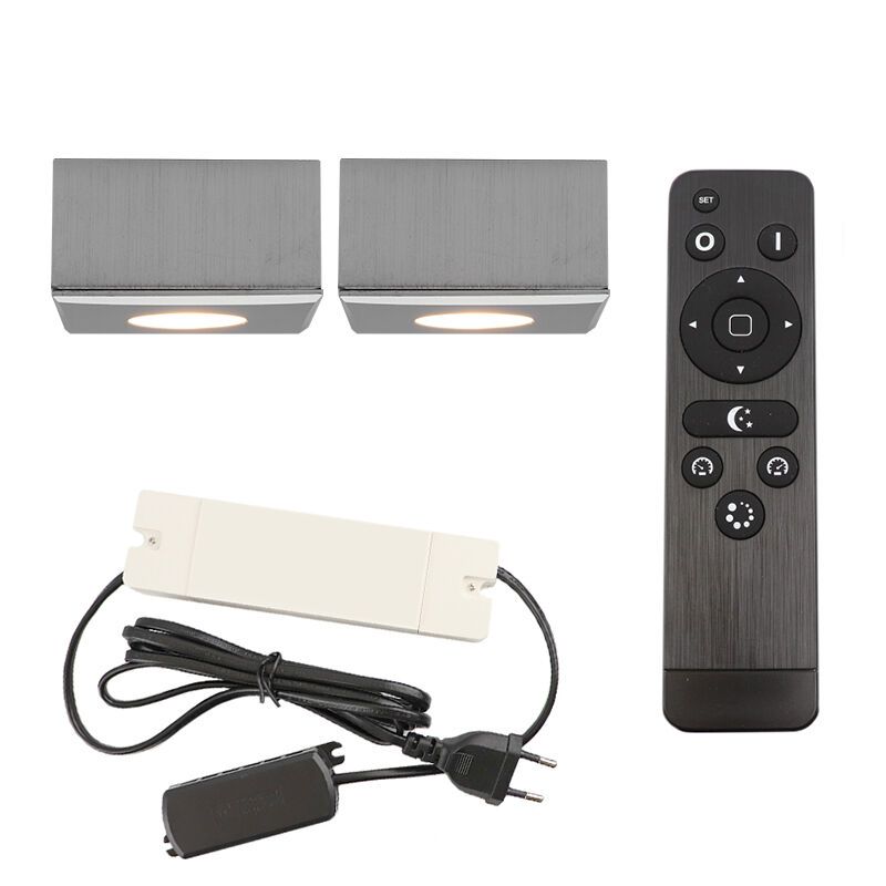 2 vierkante geborsteld Chroom veranda opbouwpots Fredo, IP44, incl. aansluitset en afstandbediening 2 vierkante geborsteld Chroom veranda opbouwpots Fredo, IP44, incl. aansluitset en afstandbediening