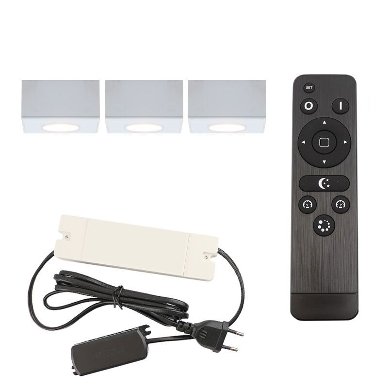 3 vierkante witte veranda opbouwspots Fredo, IP44, incl. aansluitset en afstandbediening 3 vierkante witte veranda opbouwspots Fredo, IP44, incl. aansluitset en afstandbediening