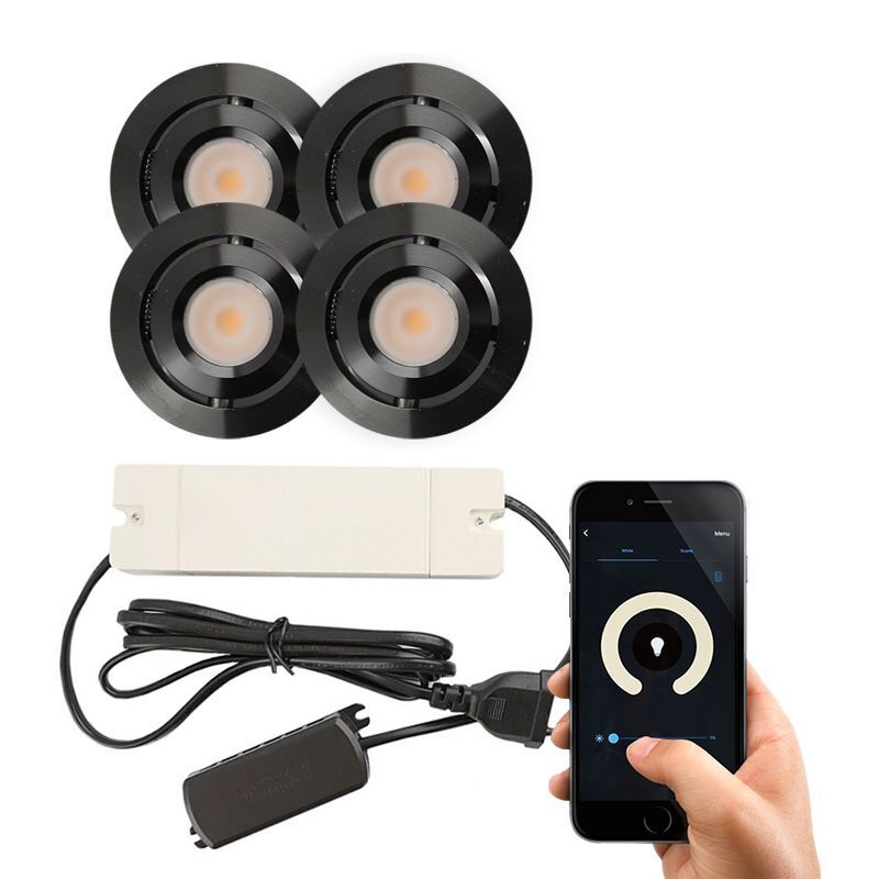 4 kantelbare smart veranda spots Rona, IP44, met aansluitset, zwart 4 kantelbare smart veranda spots Rona, IP44, met aansluitset, zwart