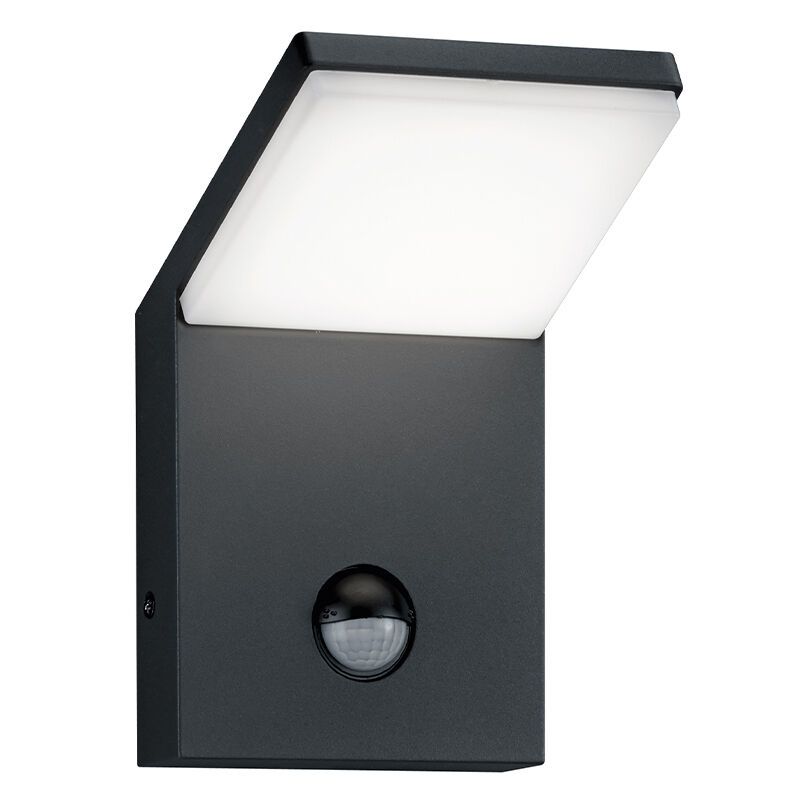 Antraciete buiten wandlamp met bewegingssensor, Solana, 9W, 3000K LED, IP54 Antraciete buiten wandlamp met bewegingssensor, Solana, 9W, 3000K LED, IP54