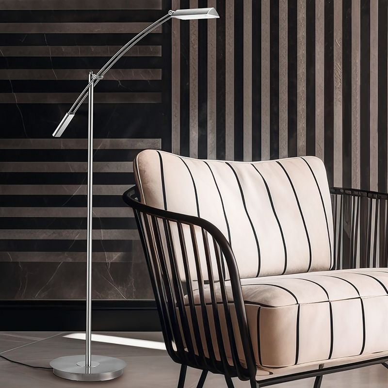 Nikkelen vloerlamp modern, Maxence, 12W, 3000K LED, met touchdimmer Nikkelen vloerlamp modern, Maxence, 12W, 3000K LED, met touchdimmer