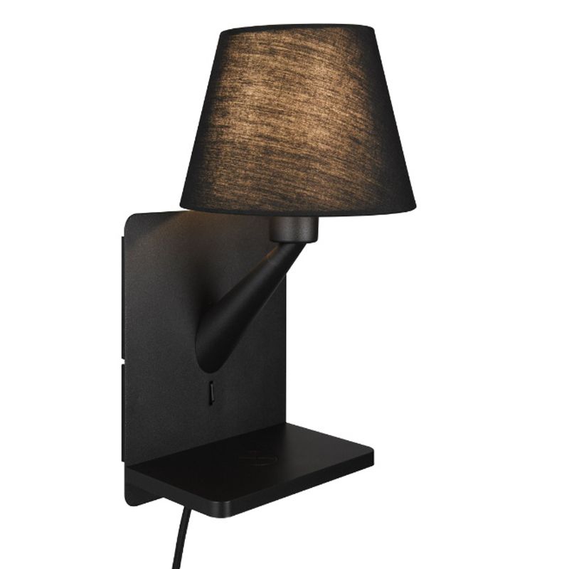 Zwarte wandlamp stof, Tahir, met schakelaar Zwarte wandlamp stof, Tahir, met schakelaar