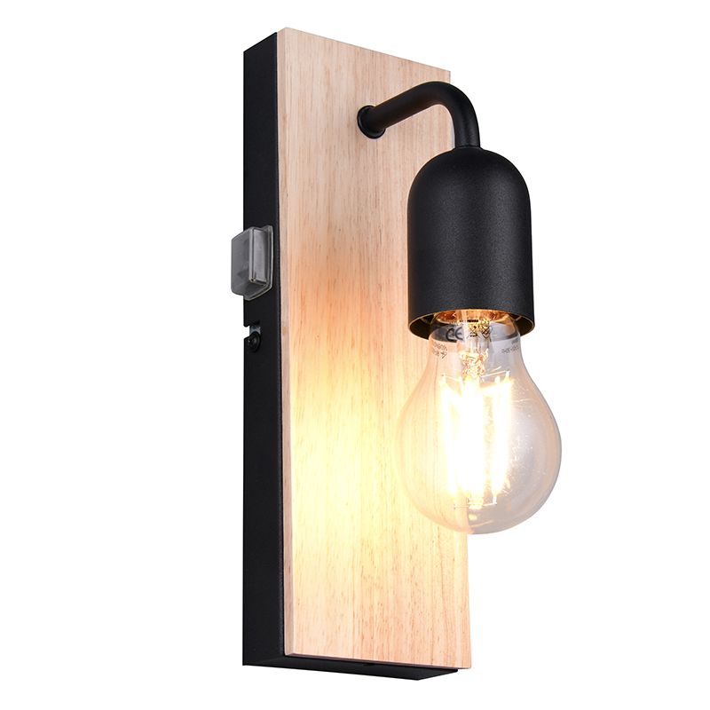 Zwarte badkamer wandlamp landelijk, Ahsen, IP44, met schakelaar Zwarte badkamer wandlamp landelijk, Ahsen, IP44, met schakelaar