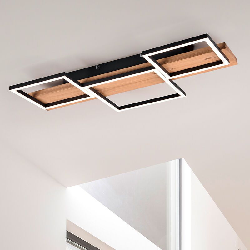 Houten plafonnière bruin, Justian, 30W, 3000K LED, 3-staps dimbaar Houten plafonnière bruin, Justian, 30W, 3000K LED, 3-staps dimbaar