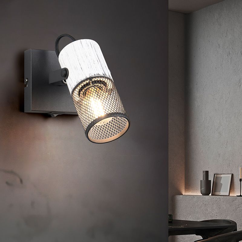 Zwarte wandspot vintage, Marjet, met schakelaar