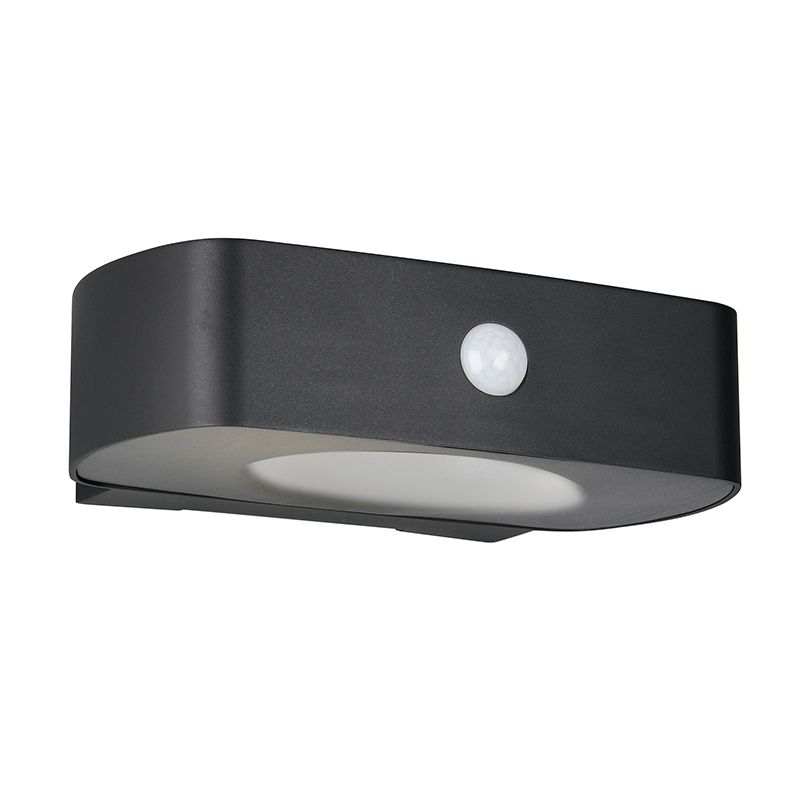 Zwarte buiten wandlamp op zonne-energie modern, Pytsje, 6W, 4000K LED, IP44, met schakelaar Zwarte buiten wandlamp op zonne-energie modern, Pytsje, 6W, 4000K LED, IP44, met schakelaar