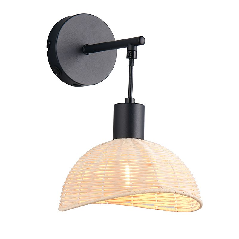 Rotan wandlamp bruin, Sijmen, met schakelaar Rotan wandlamp bruin, Sijmen, met schakelaar