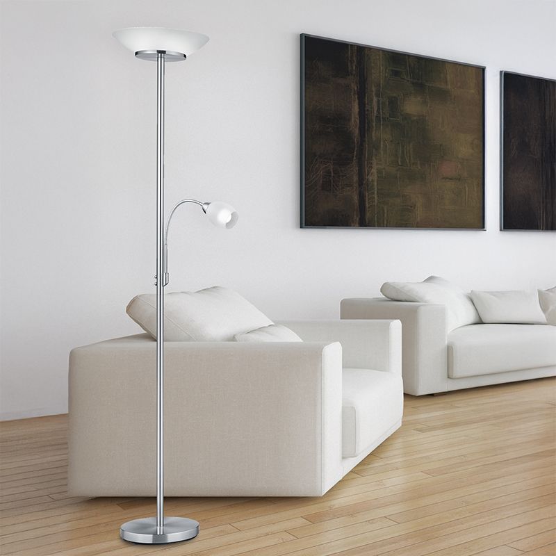 Nikkelen staande leeslamp Larry, metaal, modern Nikkelen staande leeslamp Larry, metaal, modern