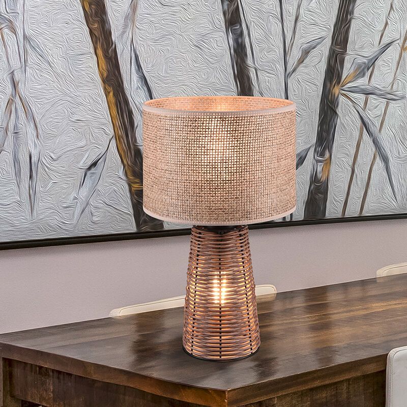 Moderne tafellamp Fadila, bruin, rotan Moderne tafellamp Fadila, bruin, rotan