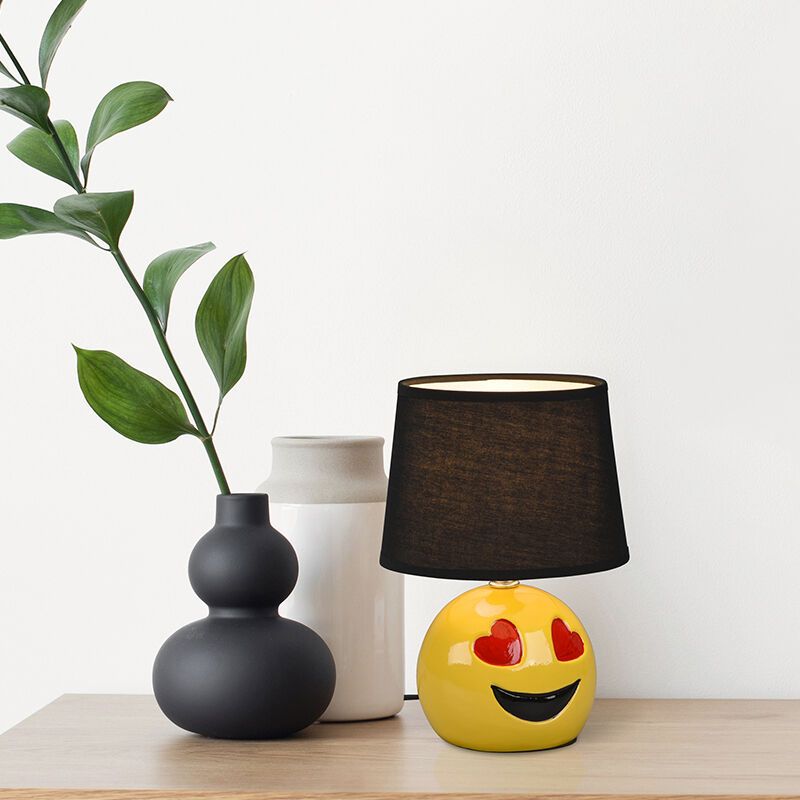 Zwarte kinderkamer tafellamp modern, Smiley, met schakelaar