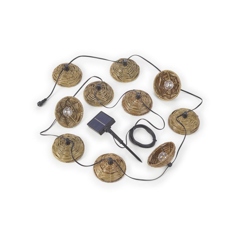 Lichtsnoer op zonne-energie, met bruine kapjes, 10 lampjes, 2700K, 0,5W