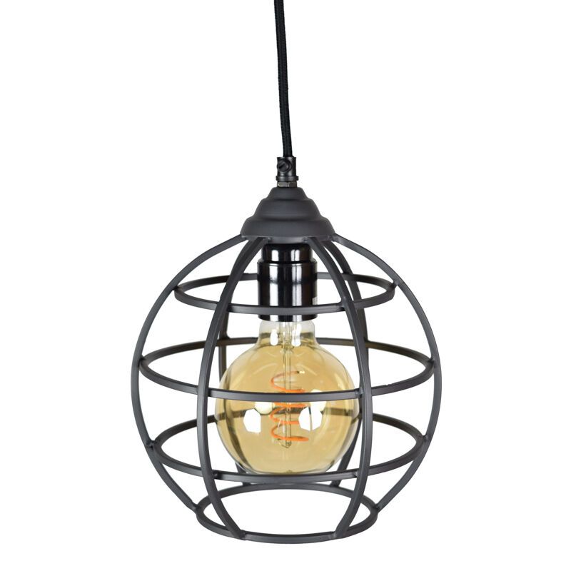 Industriële hanglamp Roland, zwart, rond