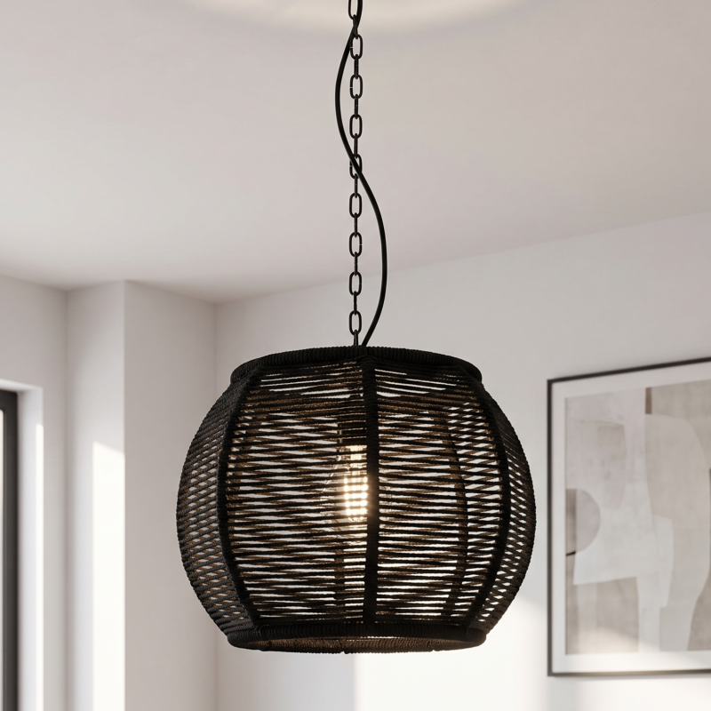 Stoere touw hanglamp Milca, Zwart touw Stoere touw hanglamp Milca, Zwart touw