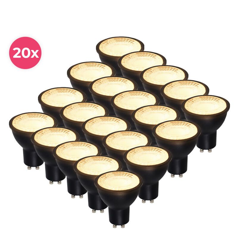 20-pack Zwarte dimbare GU10 LED spot Antonie, 5 Watt, 2700K (Warm wit) 20-pack Zwarte dimbare GU10 LED spot Antonie, 5 Watt, 2700K (Warm wit)