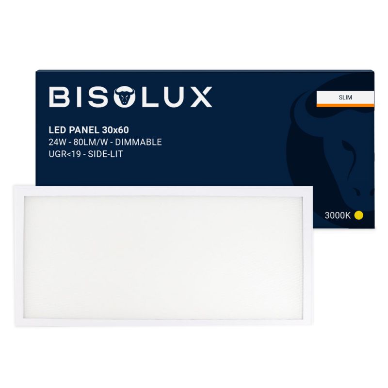 Bisolux LED paneel 30x60 - 24W - 3000K - dimbaar - UGR<19 - side-lit