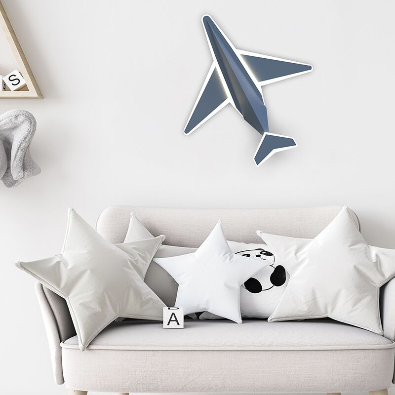 Moderne kinderkamer wandlamp blauw, Vliegtuig, 24W, 3000K LED, 3-staps dimbaar Moderne kinderkamer wandlamp blauw, Vliegtuig, 24W, 3000K LED, 3-staps dimbaar