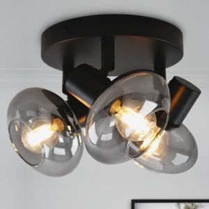 Design plafondspot Skip, zwart, glas, 3L rond