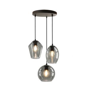 Ronde design hanglamp Lazaro met 3 rookglas kappen