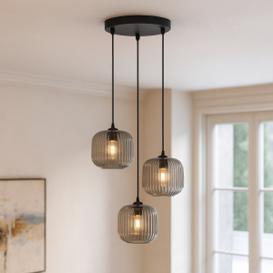 Grijze hanglamp Charlois, glas, retro, 3L