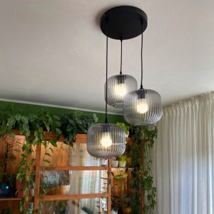 Grijze hanglamp Charlois, glas, retro, 3L