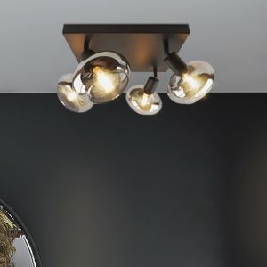 Design vierkante plafondspot Skip, zwart, glas, 4L