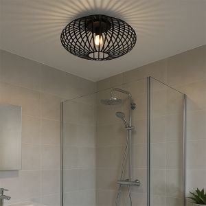 Industriële badkamer plafondlamp zwart, Lieve, IP44