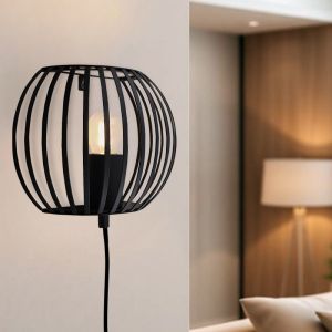Industriële wandlamp zwart, Lieve, met schakelaar