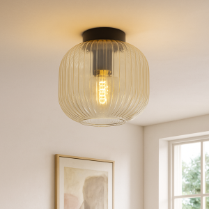 Amberkleurige plafondlamp Charlois, glas, retro