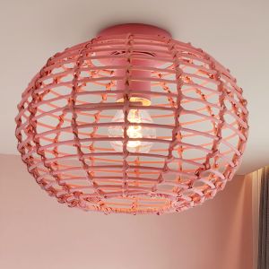 Rotan plafondlamp roze, Roza