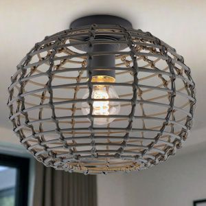 Rotan plafondlamp grijs, Roza