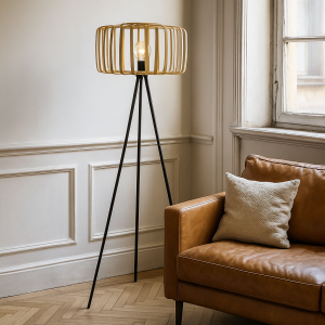 Bamboe vloerlamp bruin, Tina, met schakelaar