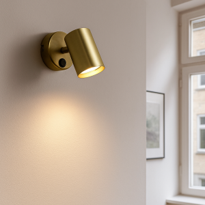 Moderne wandspot messing, Elena, met schakelaar