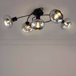 Zwarte plafondlamp Skip, rookglas, design, 5L