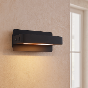 Moderne wandlamp zwart, Gregor, 10W, 3000K LED, met schakelaar