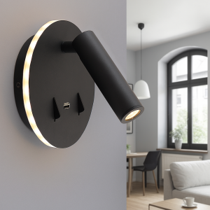 Moderne wandlamp zwart, Alec, 9W, 3000K LED, met schakelaar