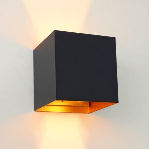 Up down wandlamp zwart met gouden binnenzijde, Dion, 6W, 2700K LED, IP65