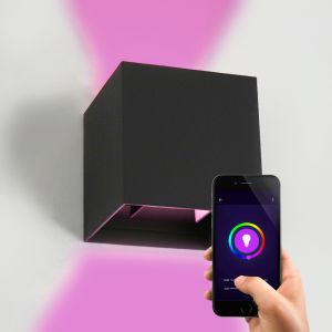 Moderne smart wandlamp zwart, Dion, 6W, RGBW LED, IP65