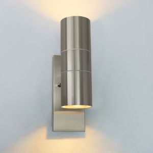 Buiten up-down wandlamp met schemersensor Pedro, roestvrij staal (rvs)