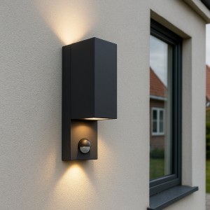 Moderne buiten wandlamp met bewegingssensor zwart, Corella, IP54