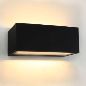 Zwarte up-down buitenlamp Cailey, met geïntegreerd LED, extra breed