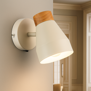 Landelijke wandlamp beige, Freddie, met schakelaar