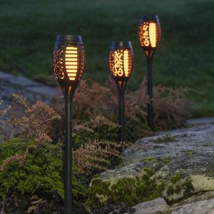 3-pak solar tuinfakkels Ambra, met vlam effect