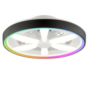 Kunststof plafondventilator zwart, Roos, 48W, RGBW LED, met afstandsbediening