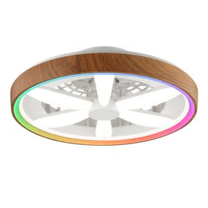 Kunststof plafondventilator hout, Roos, 48W, RGBW LED, met afstandsbediening