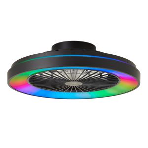 Moderne plafondventilator zwart, Yasir, 40W, RGBW LED, met afstandsbediening
