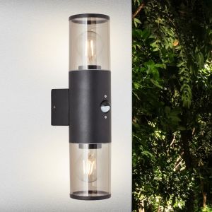 Moderne buiten wandlamp met bewegingssensor zwart, Sherwin, IP44